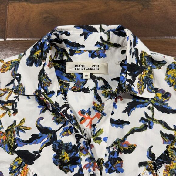 Diane Von Furstenberg Size XS White Floral Barry Gathered Poplin Midi Dress - Picture 7 of 13